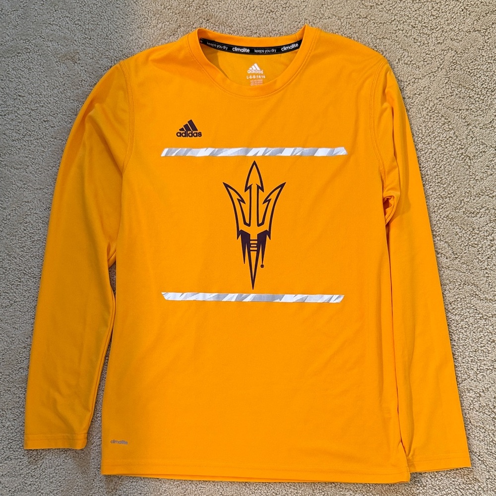Adidas Arizona State University DriFit Gold Long Sleeve Tee with ASU Fork Logo